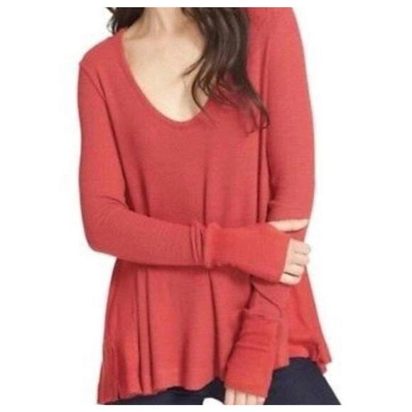 Free People Red Malibu Long Sleeve Thermal Waffle Knit Top - Size Small - Picture 8 of 8